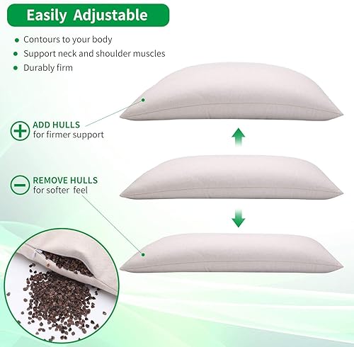 Miniatura 5 de Almohada de trigo sarraceno orgánico para dormir, cascos de trigo sarraceno 100% naturales de alta calidad, funda de algodón orgánico para un sueño