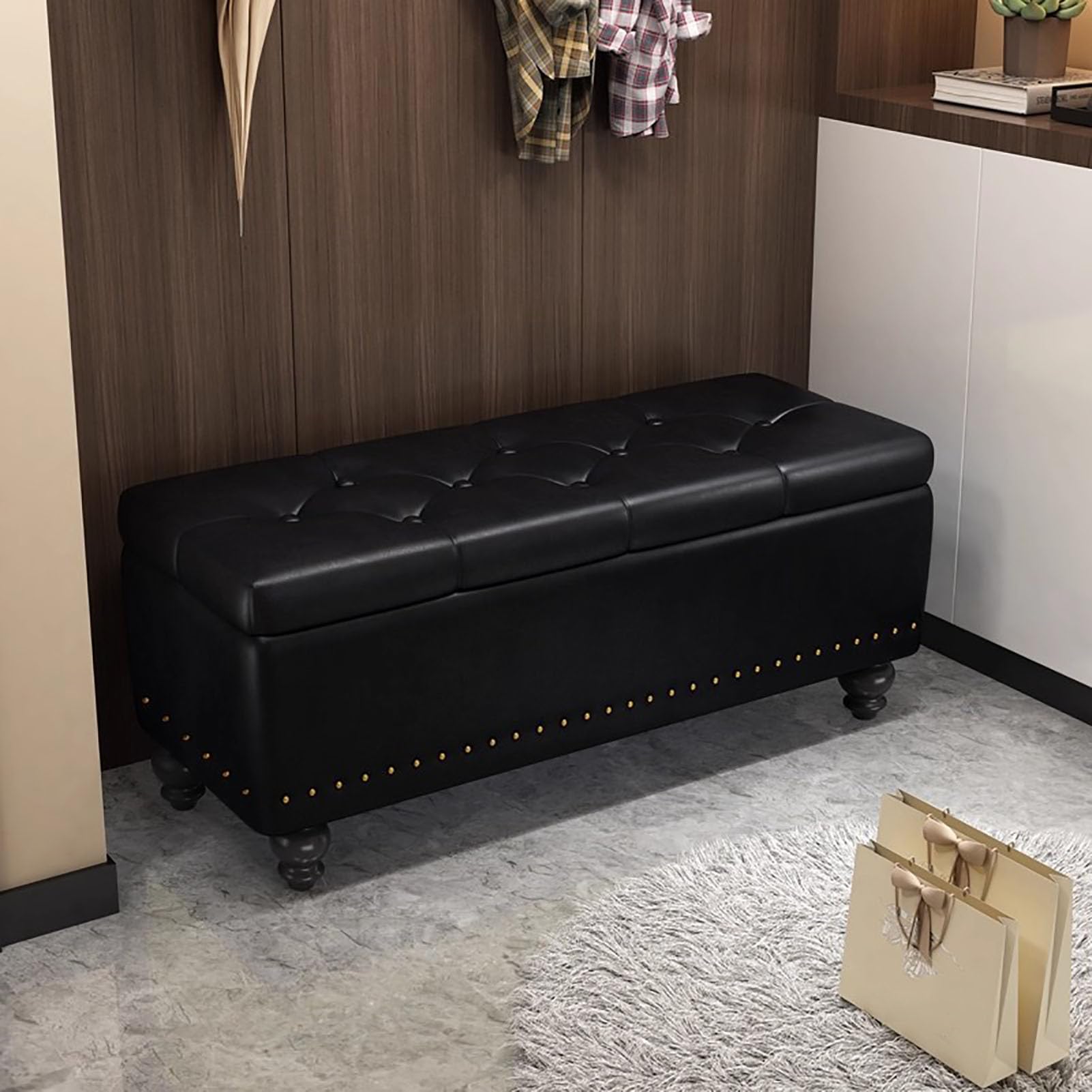Pouf Sto moderne rembourré 40x40x43cm avec coffre de rangement