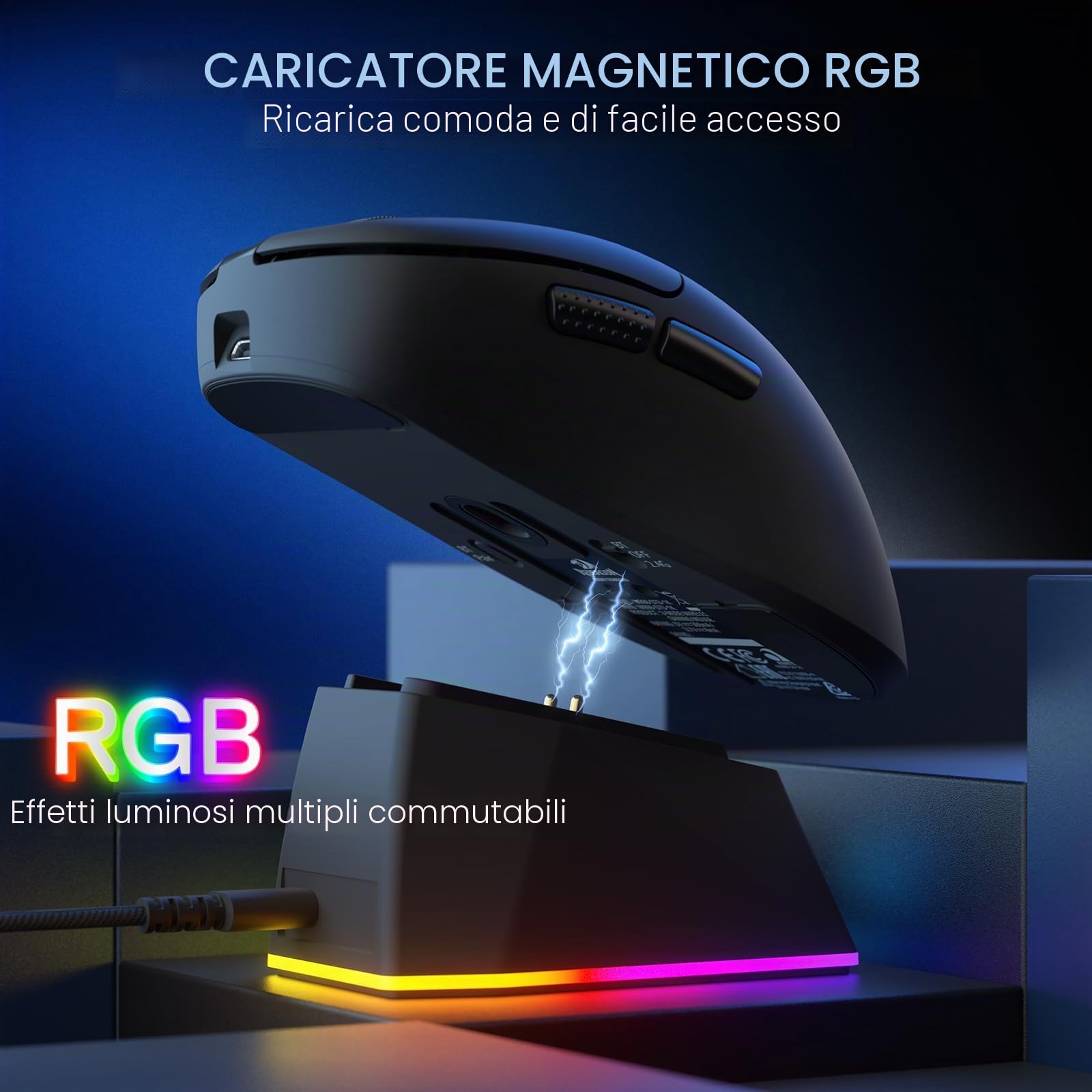 Redragon M998 Mouse Gaming Senza Fili Dock Ricarica RGB 24K DPI | Dock ricarica magnetico RGB, 24000 DPI, 6 pulsanti programmabili, connessione BT/2.4G per PC/Mac