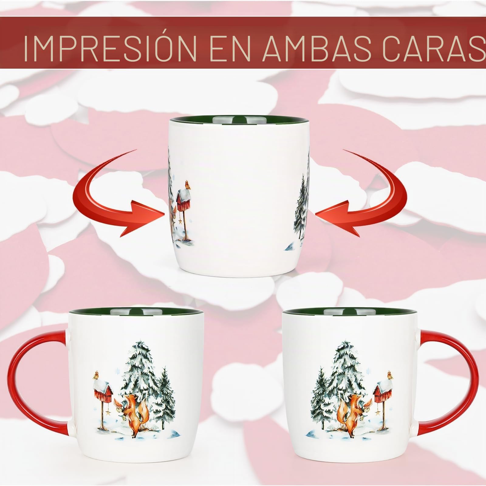 Joymaking Juego de 4 tazas de café de Navidad, decoración para amigos
