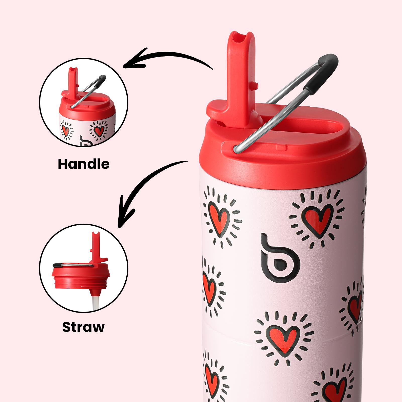 BOTTLE BOTTLE Borraccia termica da 680,4 g, con coperchio e manico con cannuccia, per sport, viaggi, palestra, in acciaio inox, a doppia parete, sottovuoto, in metallo, a prova di perdite, senza BPA