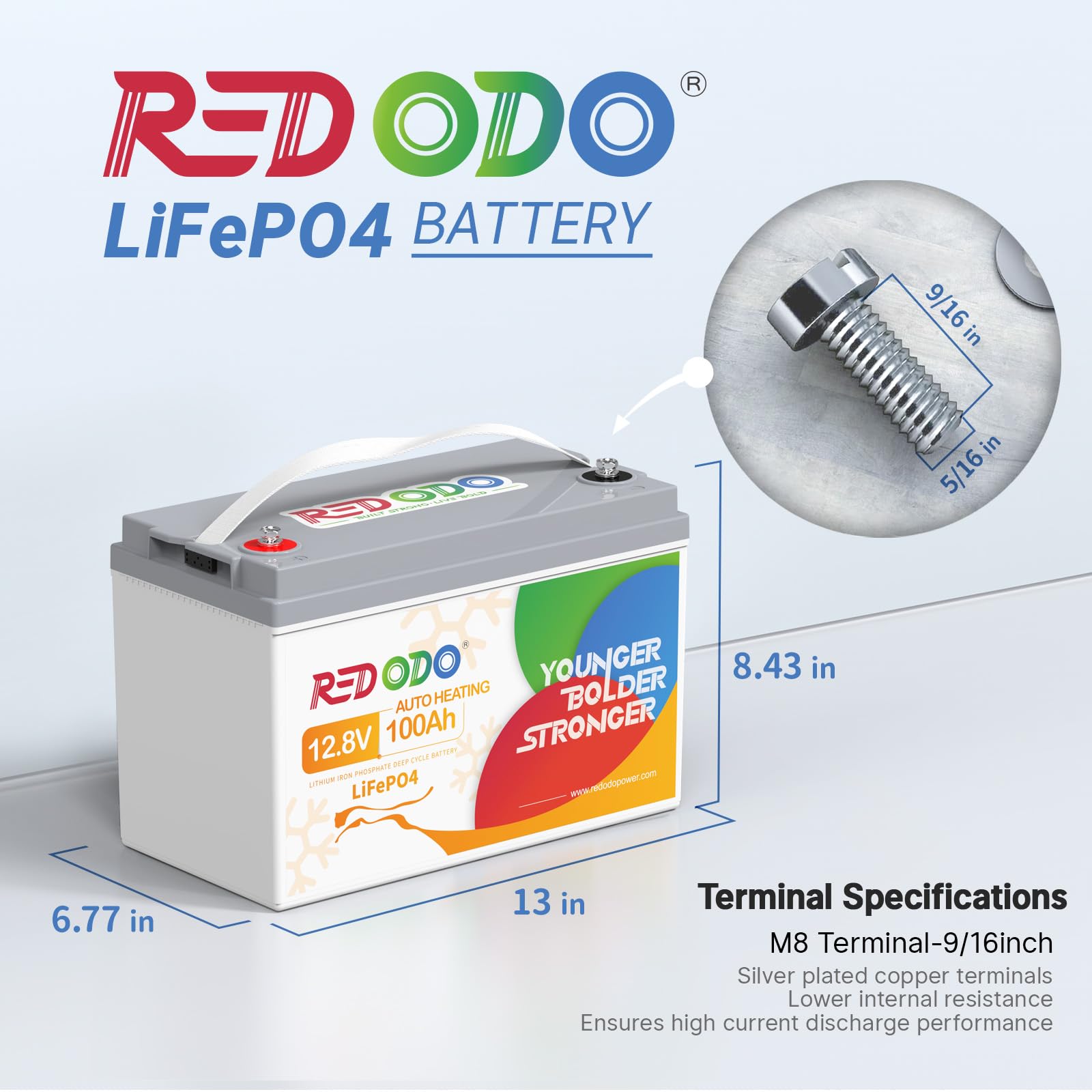 Redodo Akumulator LiFePO4 12 V 100 Ah z samoczynnym ogrzewaniem, 100 A BMS, 1280 Wh, do 15000 cykli, 10 lat żywotności, idealny do samochodów kempingowych, Off Grid, Marine i łodzi