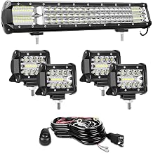 22 inch LED Light Bar Kit, 288W Super Bright Light Bar & 4 Inch 60W LED Light Pod, 12V 24V Waterproof Roof Bumper Light Bar for Truck Off Road Tractor ATV UTV with Wiring Harness