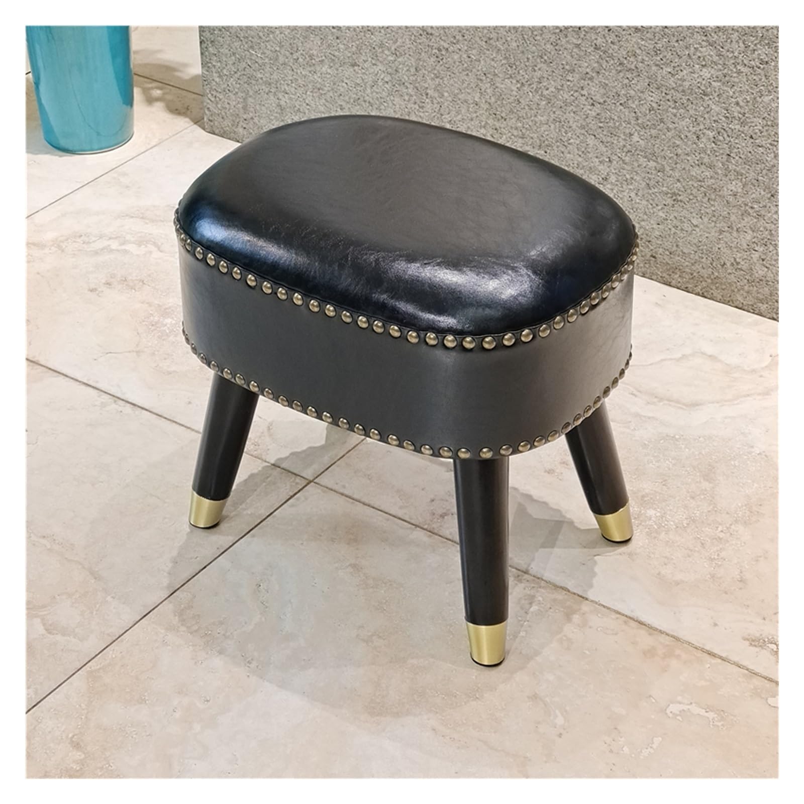 Repose-pieds en cuir de vache véritable : tabouret haut elliptique de salon
