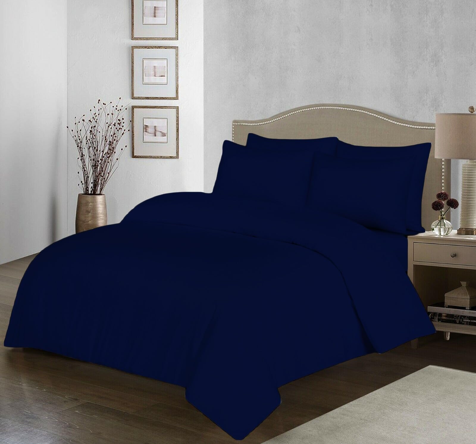 Filo Magico Navy 100% Egyptian Cotton Duvet Cover Set |200 Thread Count Plain Dyed Duvet Quilt Cover Set With Free Pillowcases| Non-Iron Easycare Bedding Set - Single Double King Super King Sizes (, Single)