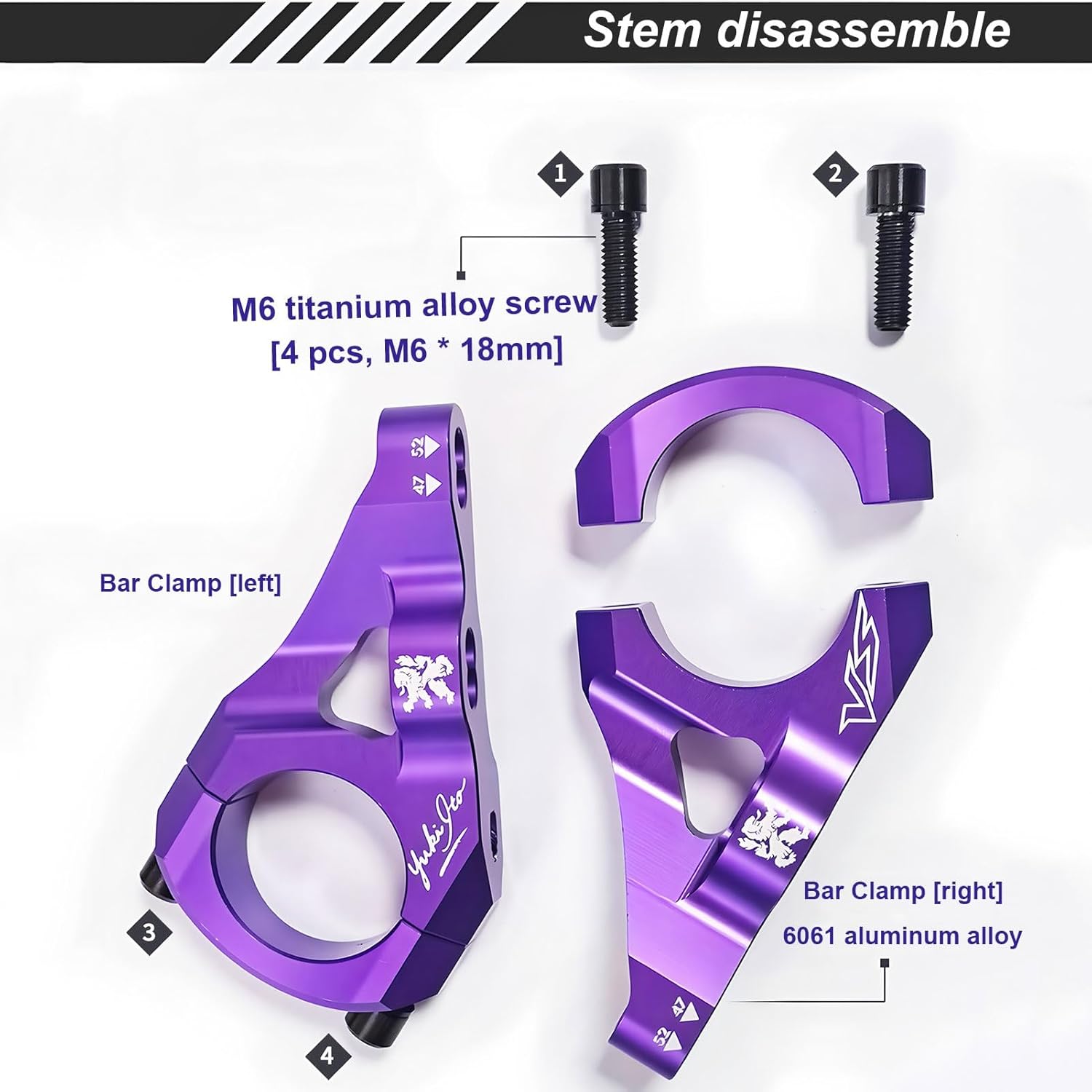 AuroraXQ Mountain Bike 31.8mm Bar Clamp Bike Stem Direct Mount, 2 Pieces Lightweight Split Design for MTB BMX DH Downhill Bikes Dual Crown Forks(Purple)