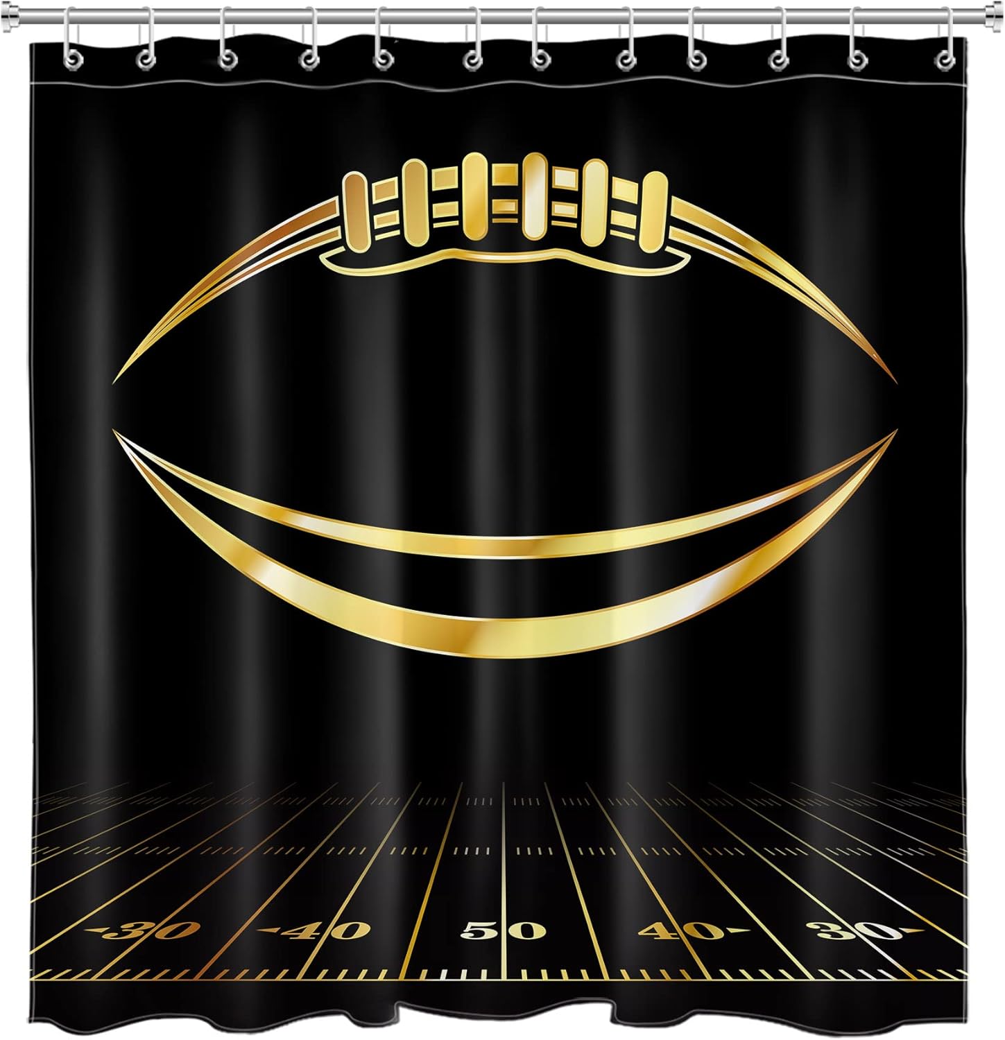 LB American Football Shower Curtain Watercolor Art Sports Game Black Background Cartoon Bathroom Curtain Home Decorative Polyester Fabric with Hooks,72x78 Inch