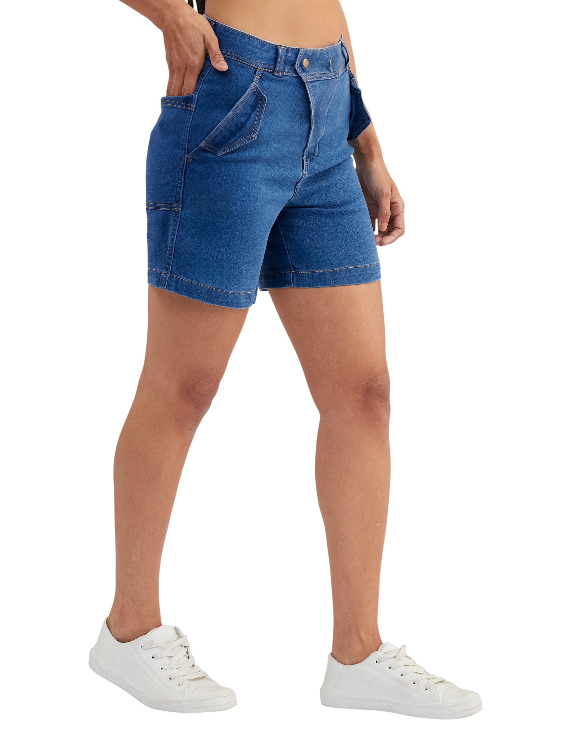 dolce crudo Women's Relaxed-Fit Mid-Rise Stretchable Denim Bermuda Shorts-picture-13
