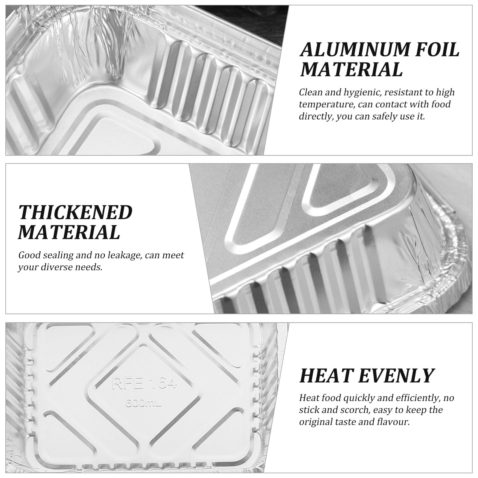 BESPORTBLE 50 piezas Unidades de Bandejas de Aluminio Resistentes al Calor con Tapa Cajas Rectangulares para Hornear Almacenar y Transportar Alimentos Barbacoas y Fiestas Aptas para Horno