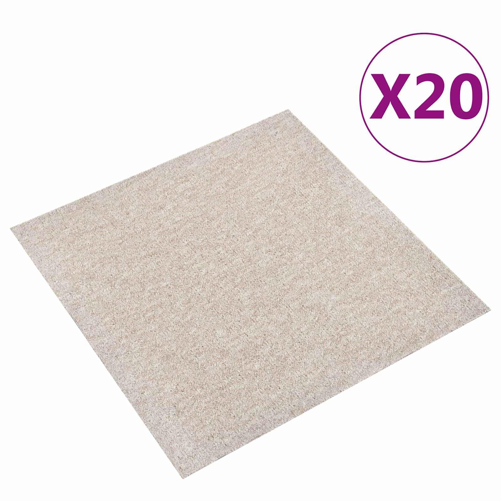 Lot de 20 dalles de moquette, beige clair, 50 x 50 cm, revêtement de sol en polypropylène, panneaux modulaires pour salon, bureau et couloir, surface totale de 5 m², design facile d'entretien