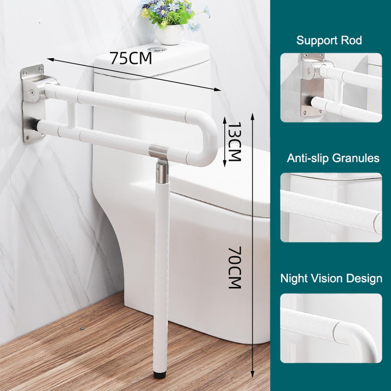 INNOLIFE Barandillas, Barras de agarre para discapacitados, barra de agarre plegable de inodoro de 29.5 pulgadas, rieles de seguridad abatibles, agarre antideslizante, ayuda de seguridad para ancianos