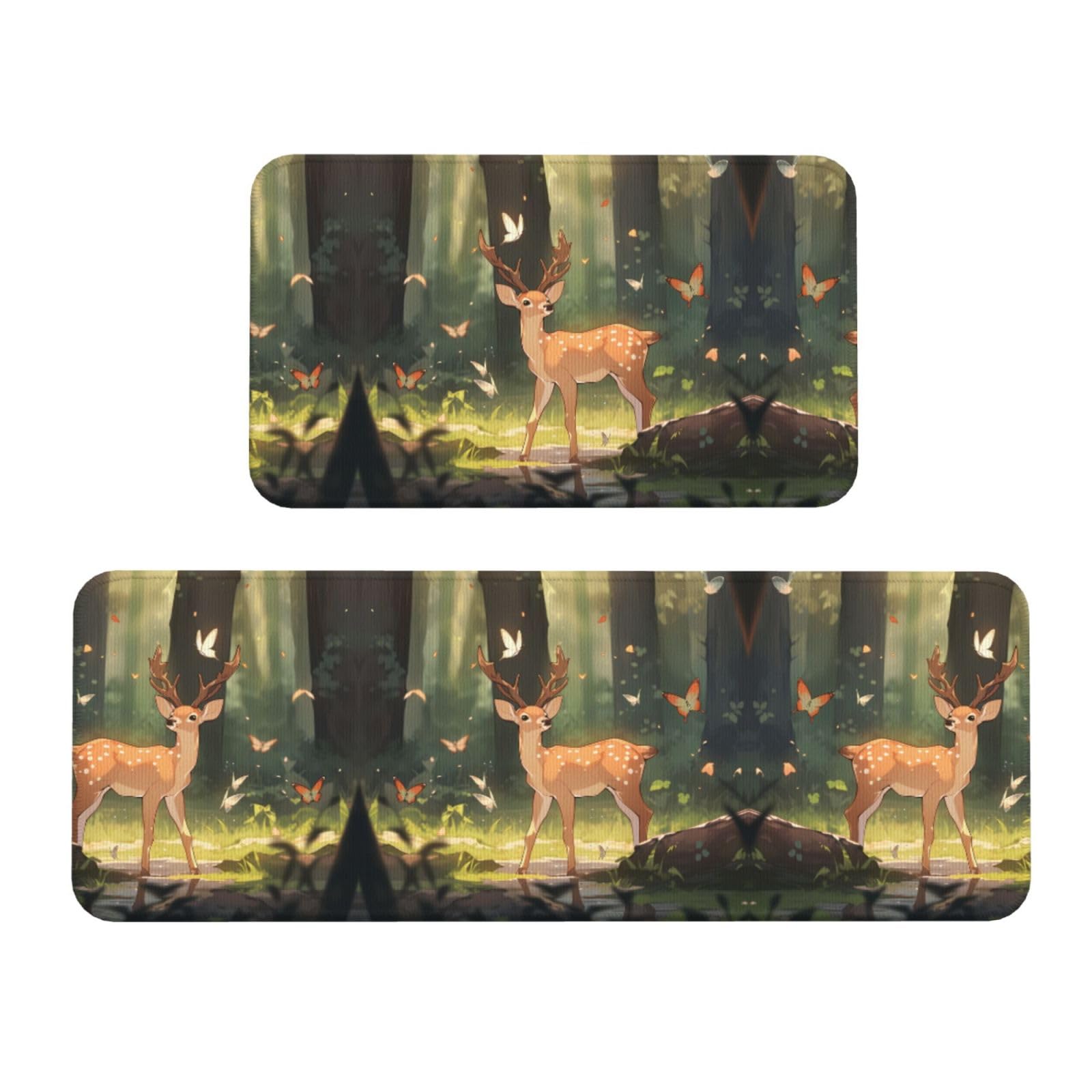 Alfombrillas de cocina decorativas de ciervo para zonas de paso y lavandería, 2 piezas