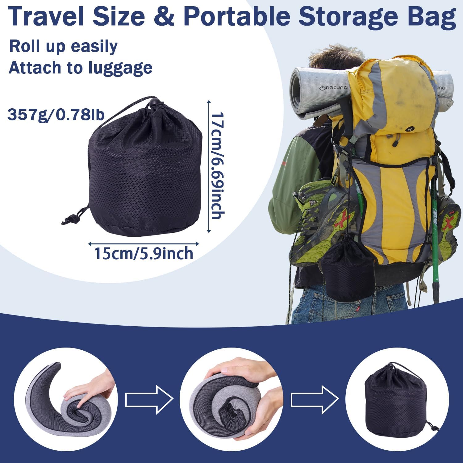 Travel Pillow Neck Pillow, High-Density Memory Foam Pillow with 360° Surround Support, Relief Neck Pain for Long Flights, Sleeping Rest, Train & Office Use, Grey - Image 7