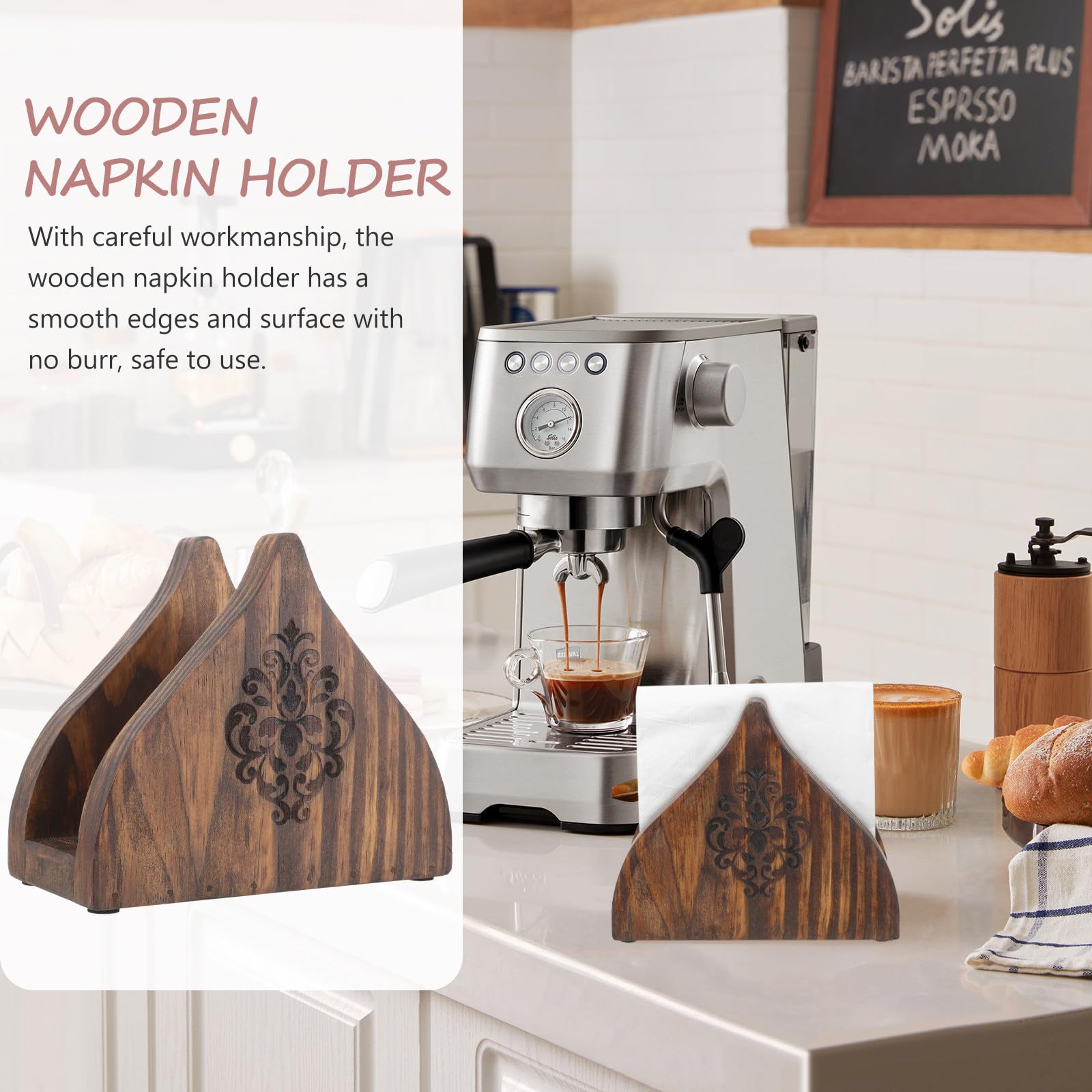 Servilletero Rústico de Madera Rebabas Base Estable Estilo Farmhouse para Mesa de Comedor Adecuado para Bar y Decoración de Hogar