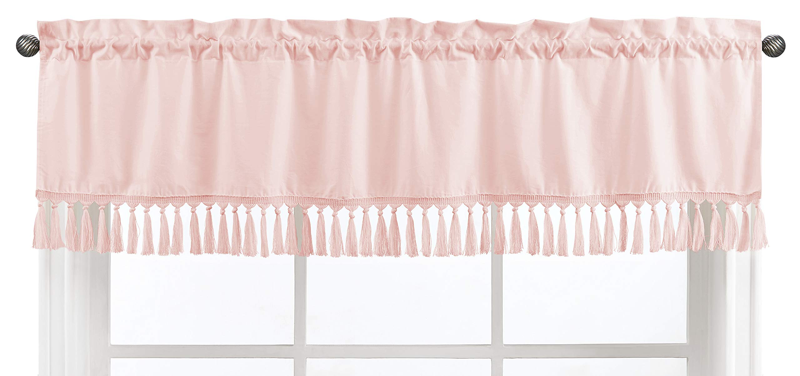 Sweet Jojo Designs Pink Boho Bohemian Window Treatment Valance - Solid Color Blush Shabby Chic Princess Luxurious Luxury Elegant Vintage Designer Boutique Victorian Cotton Fringe Tassle
