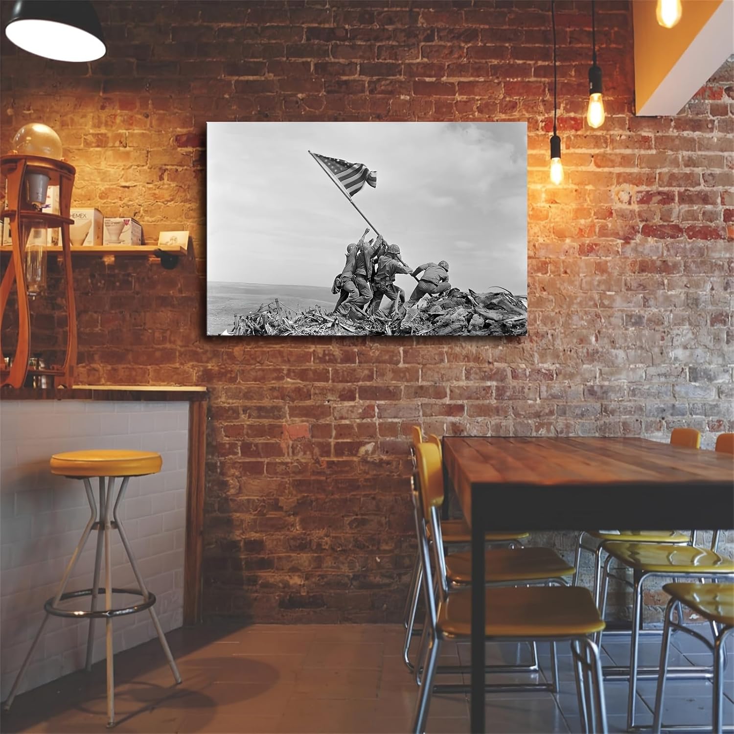 Black And White Wall Art Iwo Jima Raising The Flag Marine Corps 1945 World War Ii Memorial Retro Canvas Wall Prints poster Modern Home Aesthetic Decor Wall art for Bedroom Dorm (12x18inch Frame)