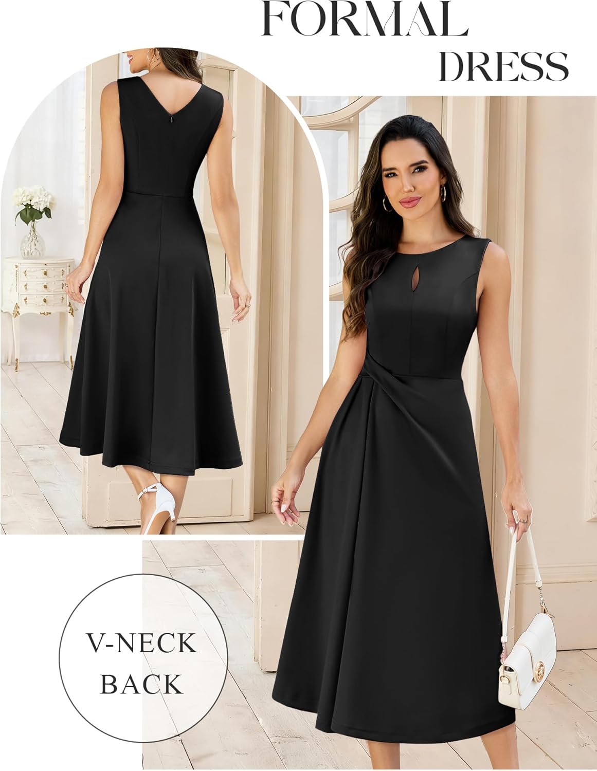 Aupuls Midi Wedding Guest Dresses for Women Formal Sleeveless Cocktail Dress - Image 4