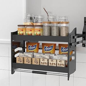 Kitchen Cabinet Pull Down Shelf 2-Tier, Space Saving Spice Rack Organizer, Heavy-Duty Upper Kitchen Wall Cabinet Sliding Under Shelf for Storage Plates Bowls Size 30.1"x11"x21.3" One