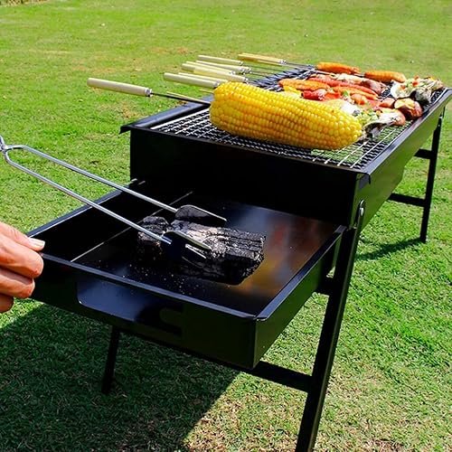 Miniatura 5 de Parrilla de carbón portátil para barbacoa de carbón de leña de acero inoxidable plegable para cocinar al aire libre, camping, parrilla de carbón