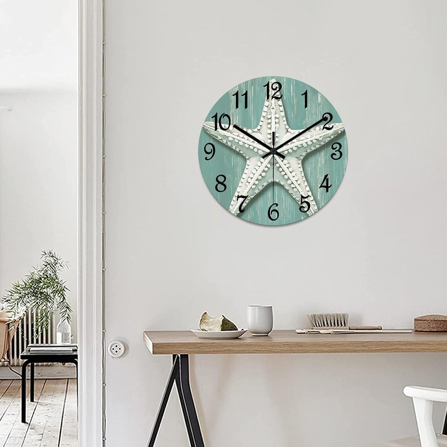 Funlucy Starfish Wall Clock Ocean Time Coastal Battery Operated Silent Non-Ticking PVC Clock 15x15 Inch for Home Kitchen Bathroom Bedroom Living Room Decor