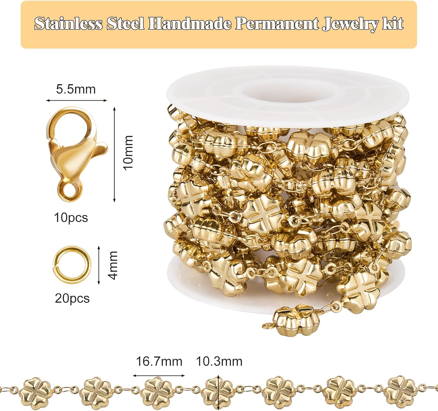 GTVOODX PVD Gold Clover Stainless Steel Chain for Jewelry Making image 2