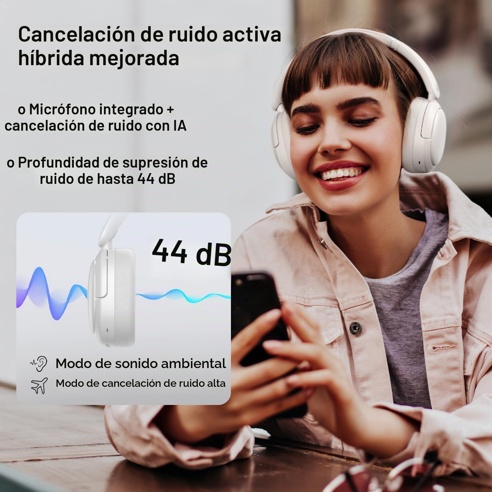Edifier V80 Auriculares Bluetooth Inalámbricos, Cancelación Activa de Ruido Híbrida 44dB, Bluetooth 5.4, 45 Horas de Autonomía, Carga Rápida, Conexión Multipunto, EQ Personalizado vía App - Blushell