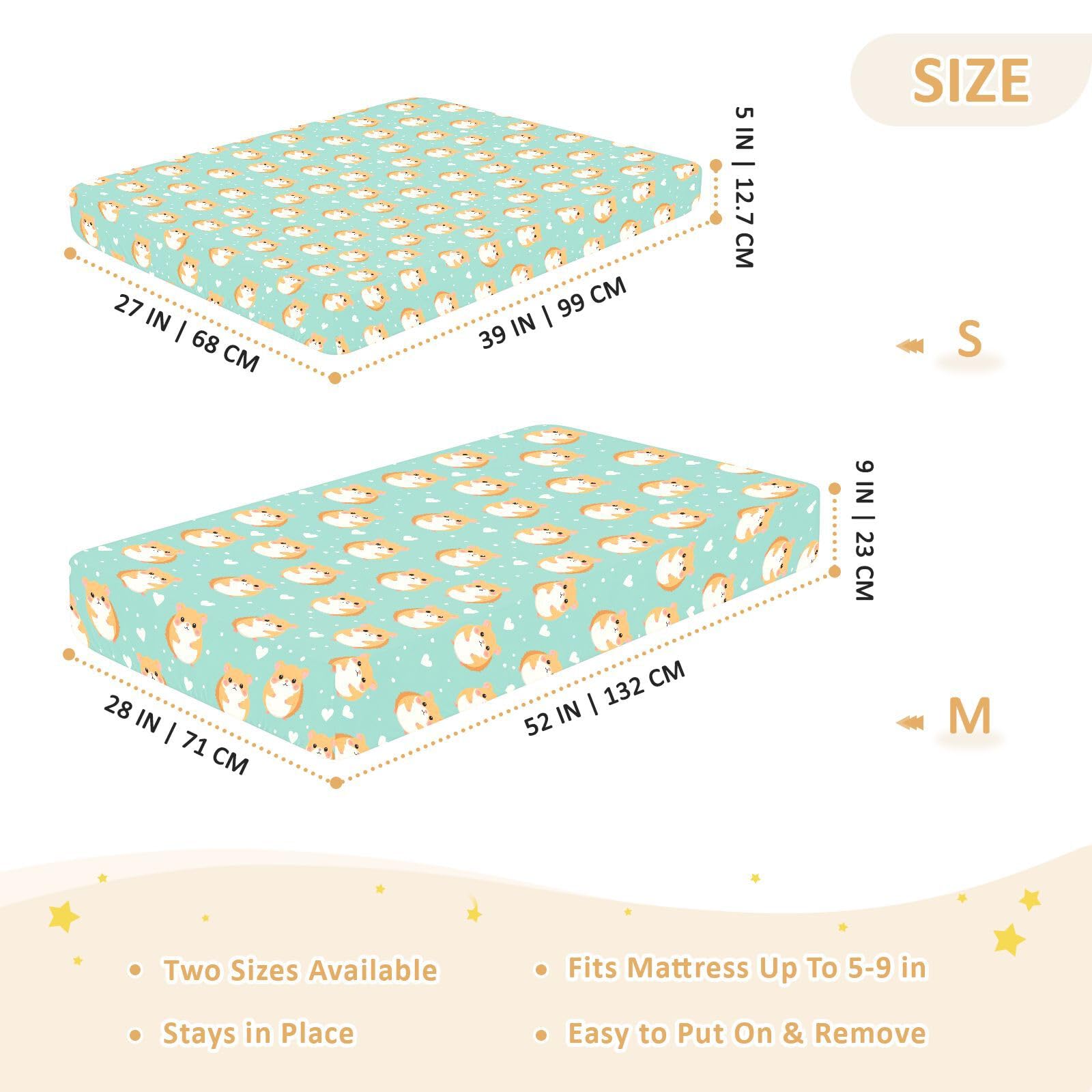Drap-housse pour berceau de bébé motif hamster mignon à pois pour garçons et filles, matelas standard doux, 71,1 x 132,1 cm