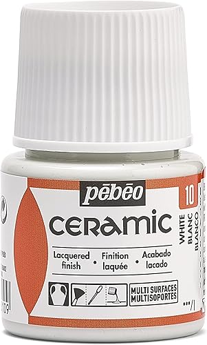 Pebeo 025-010 Pintura de cerámica efecto esmalte, botella de 1.5 fl oz, color blanco, 1.5 fl oz (paquete de 1)