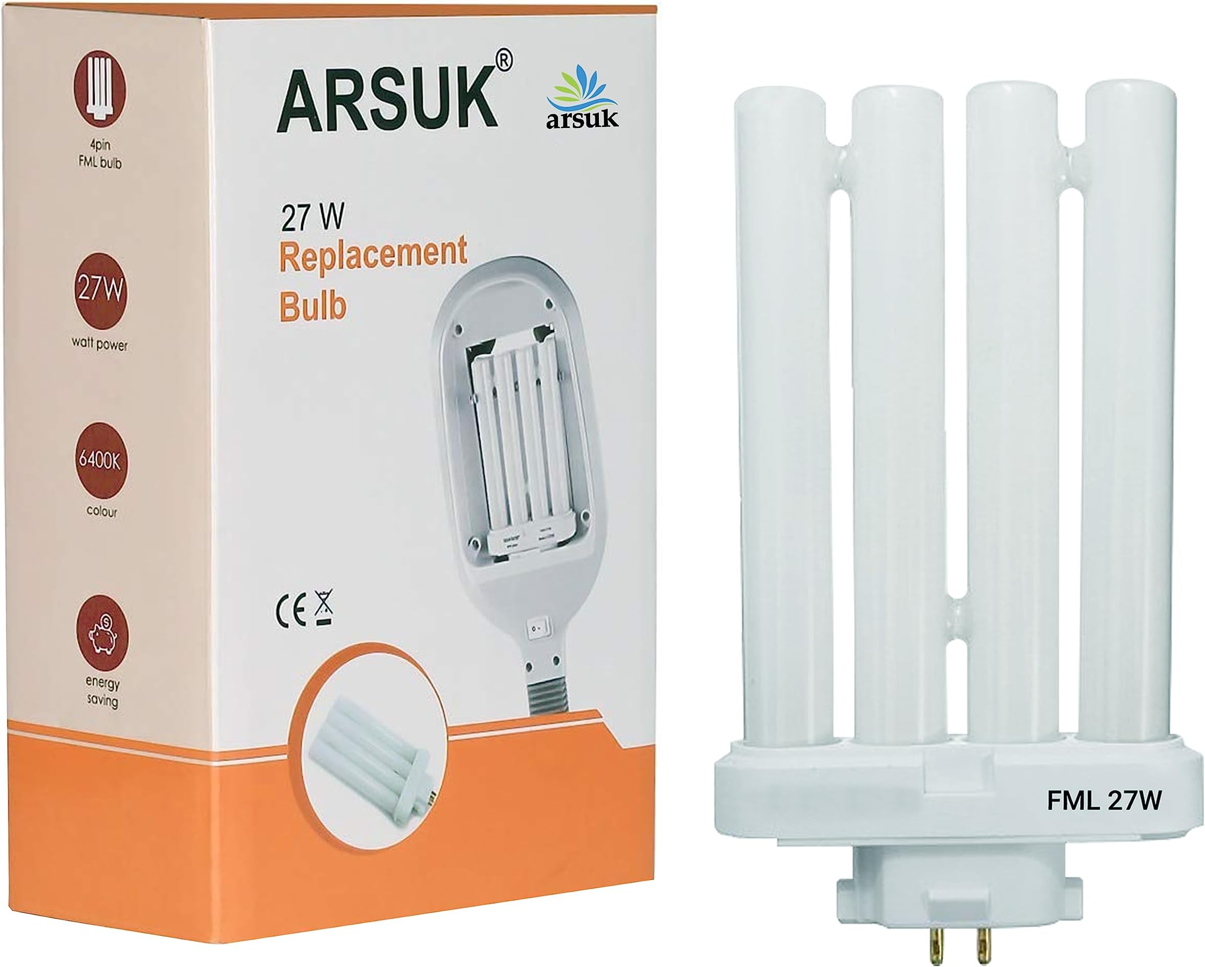 ARSUK Natural Light 27 Watt Tube Replacement Bulb 4 Pin GX10Q4 (6500k