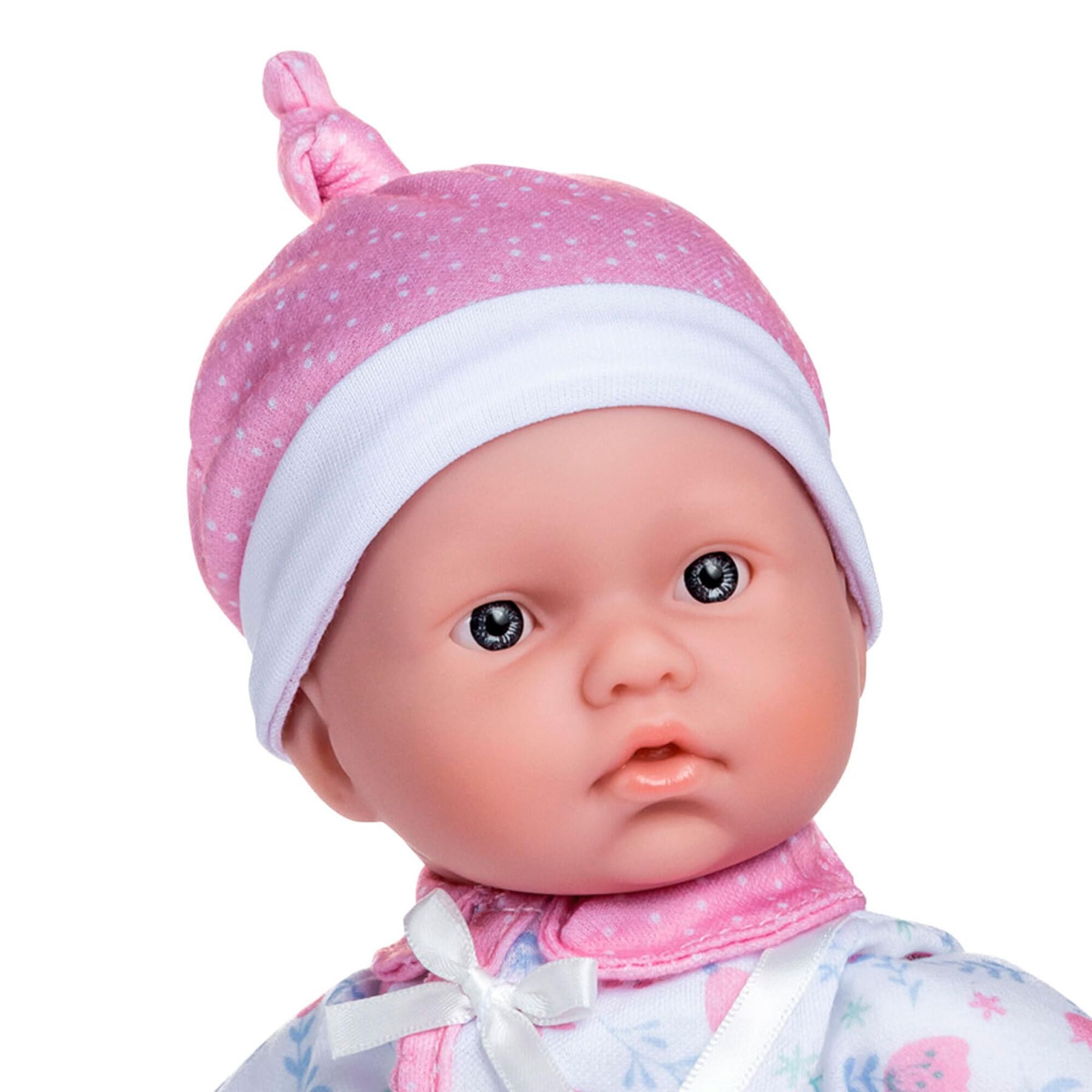 JC TOYS - Bambola La Baby da 28 cm ha corpo morbido e lavabile, coperta e ciuccio, rosa floreale, progettata in Spagna, +12 mesi