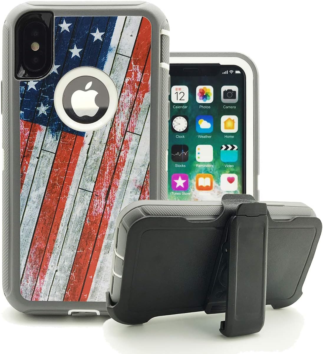 iPhone XR Cover, Harsel Heavy Duty Defender Camo High Impact Shock Resistant Rugged Dust Proof Military Grade Durable Protective Bumper Armor Case with Belt Clip for Apple iPhone XR (American Flag)