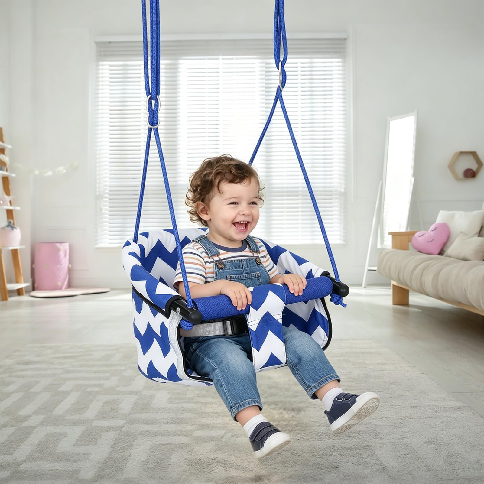 Columpio Infantil, Columpio Jardín Exterior Interior De 6 Meses en Adelante | Columpio Bebe con Cuerdas Ajustables,Cinturón De Seguridad,Columpios Infantiles Exterior para Desarrollo Sensorial del Bebé