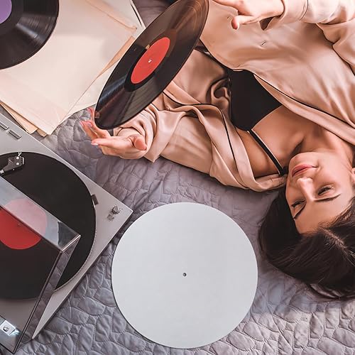 Miniatura 7 de Tapete para tocadiscos: tapete antideslizante de vinilo – Accesorios de lana blanca – Alfombrilla giratoria antiestática para reducir el ruido