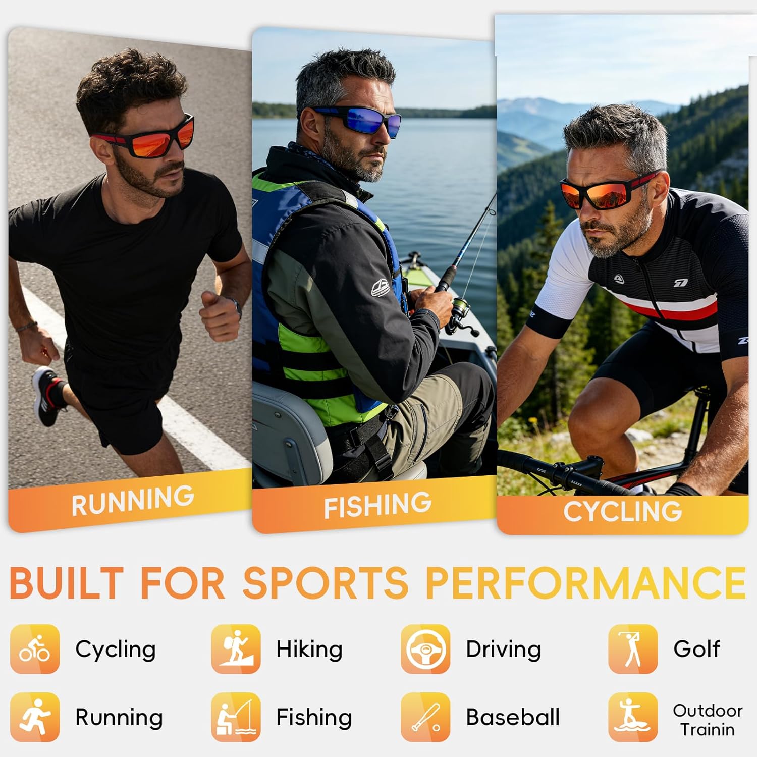 2 Pack Polarized Sports Sunglasses for Men TR90 Wrap Around UV Protection for Running Driving Fishing Cycling