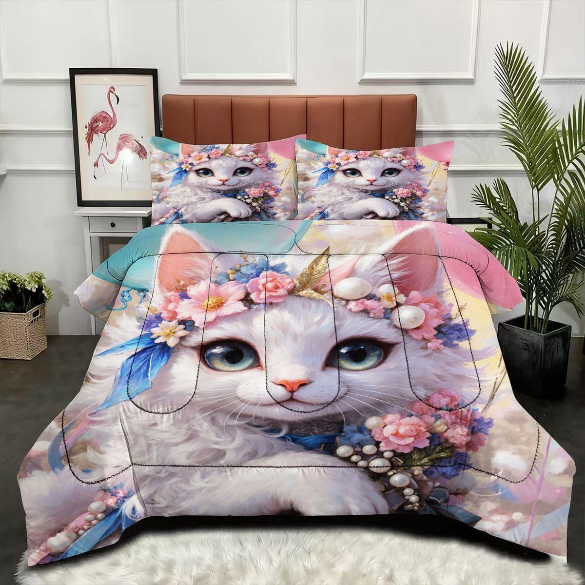 Couette lit simple chat animal 3D lavable pour décoration moderne