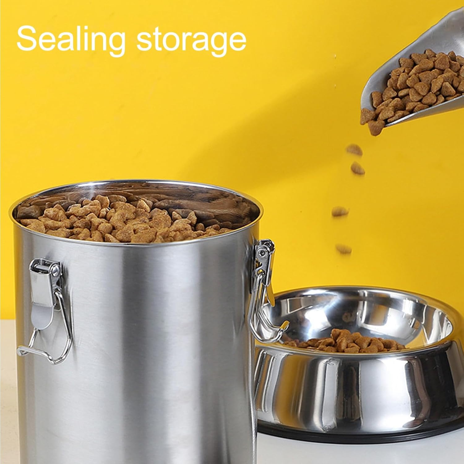 Airtight Pet Food Storage Container, Stainless Steel Versatile Leakage Proof Cat Dog Food Holder Bin for Home Kitchen, Stainless Steel Cat Food Container