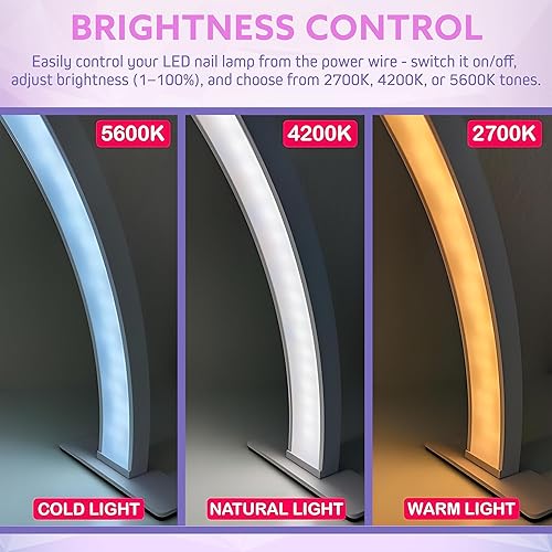 Miniatura 5 de Lámpara de escritorio de uñas de media luna para profesionales, luz LED de 3360 lúmenes para uñas, lámpara de escritorio de manicura LED perfecta