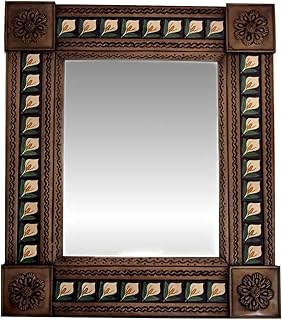 Medium Brown Lily Tile Talavera Tin Mirror