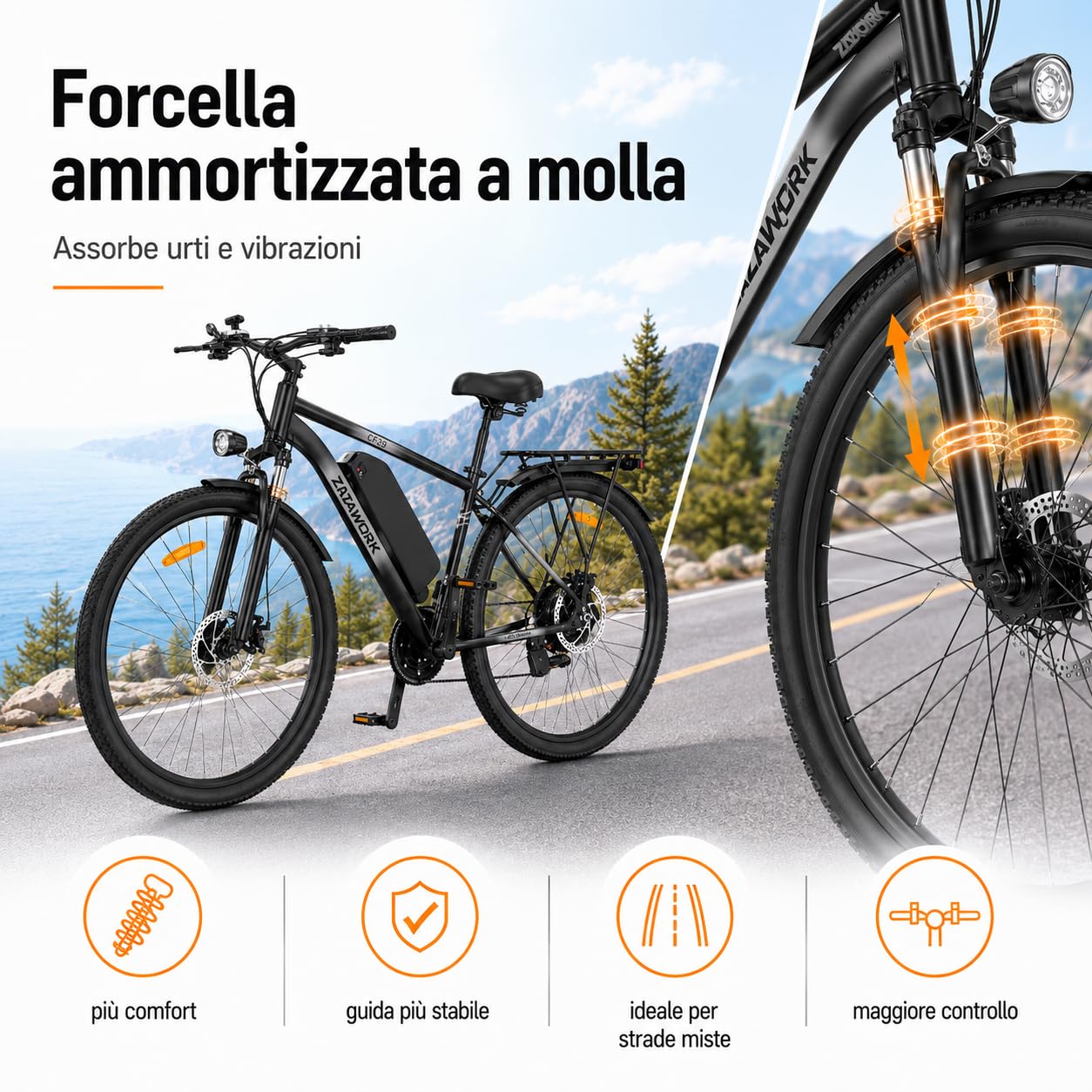 Bici Elettrica Uomo 48v15ah Batteria Rimovibile，21 Velocità Bicicletta Elettrica Adulti，25 Km/H&Autonomia Di 80-100km Mountain Elettrico Bike，Ebike Pedalata Assistita Con Acceleratore