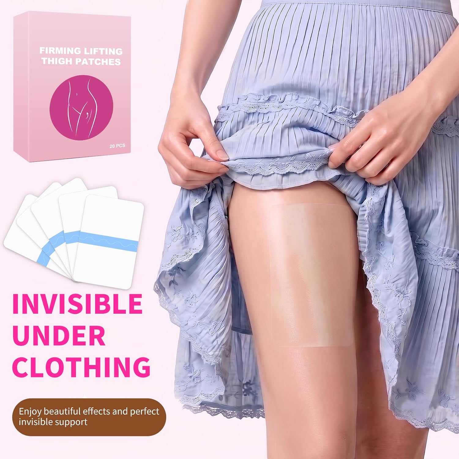 20PCS Invisible Thigh Lift Tape for Inner Thighs Anti Chafing, Waterproof Anti-Friction Patches, Sweatproof Body Skin Lifting Protection for Women, Skin Lifting Inner Thighs