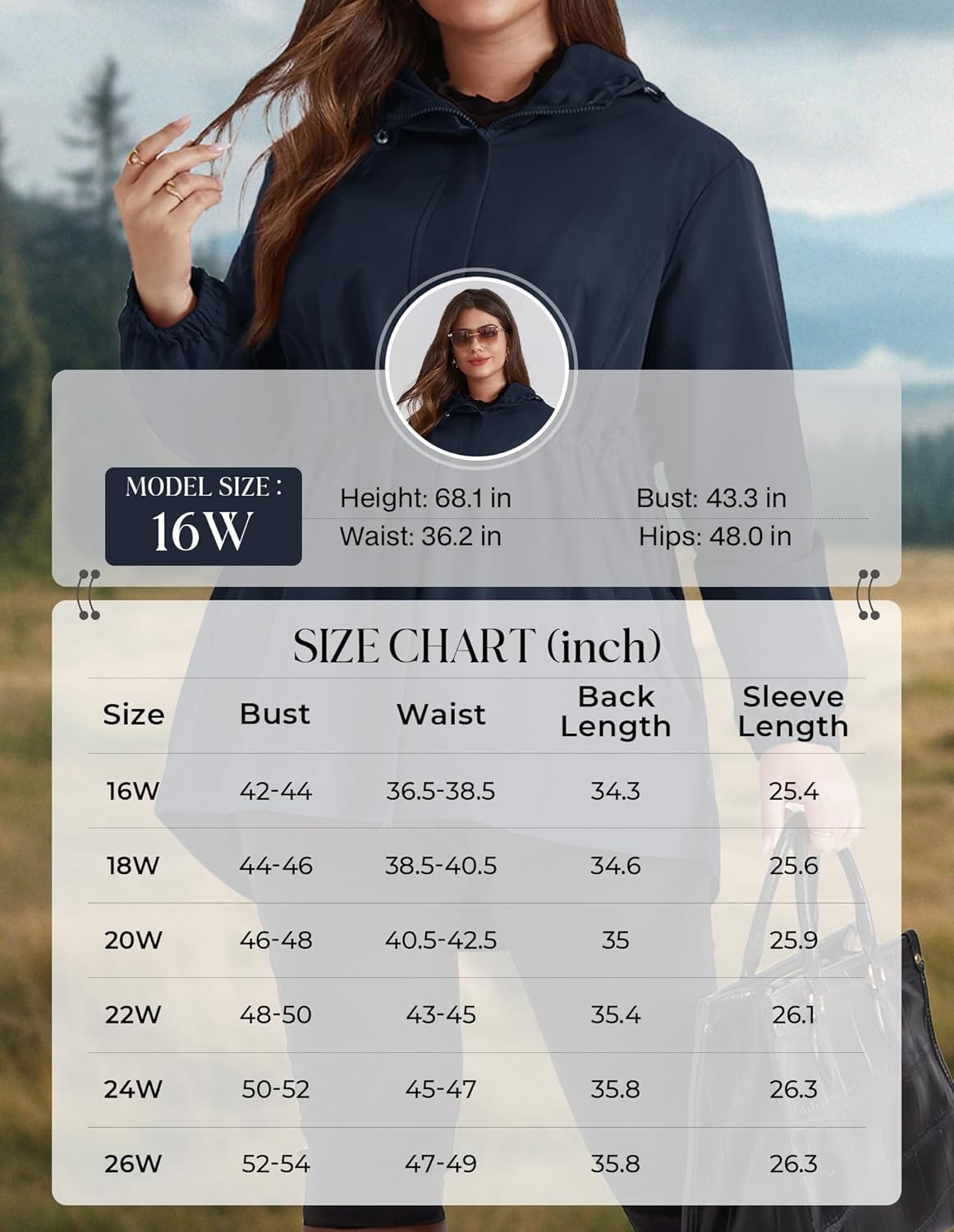 Hanna Nikole Women's Long Rain Jacket Plus Size Fleece Lined Waterproof Hooded Rain Coat Lightweight Pockets Windbreaker Trip - Image 6
