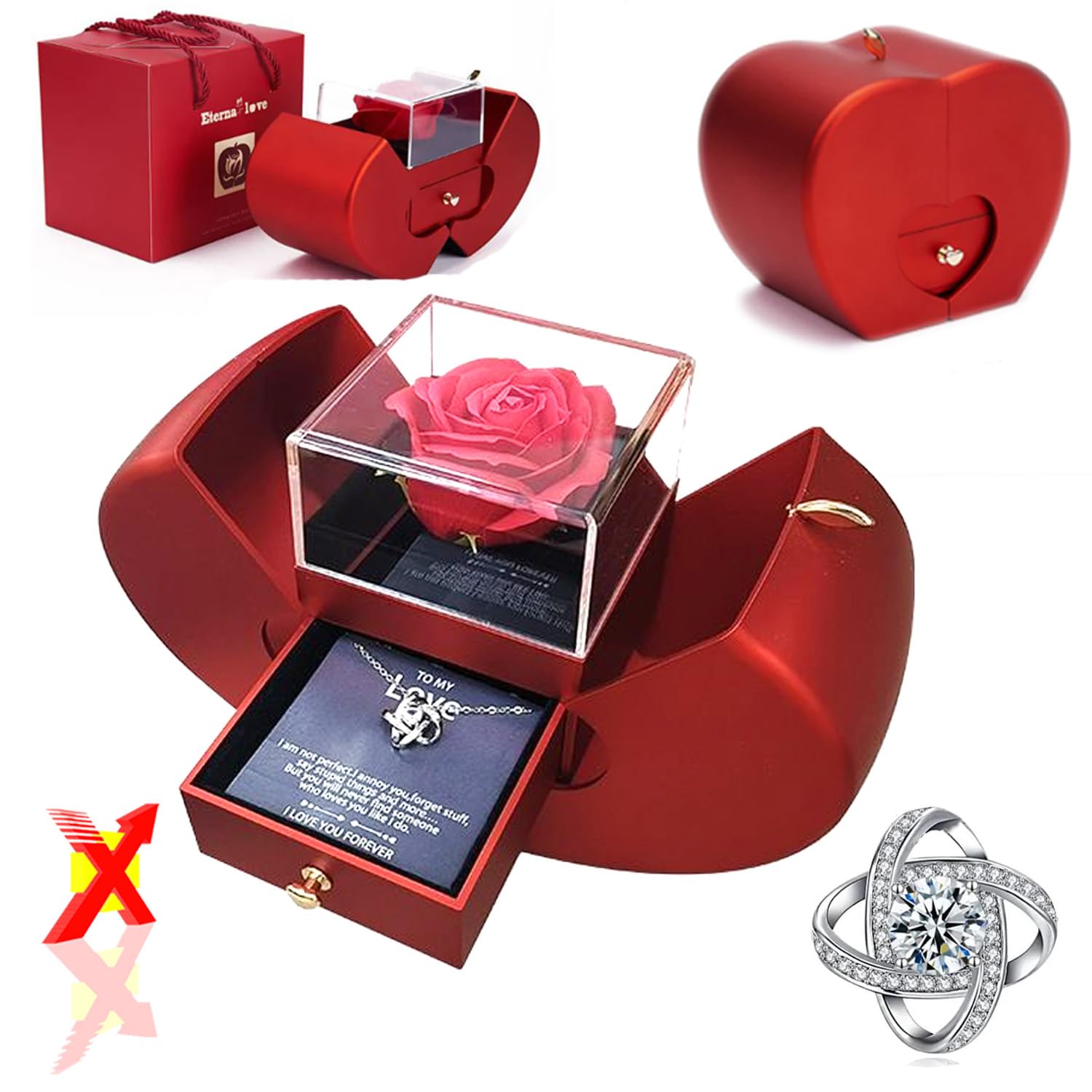 SKYNAx GlobalGift for her with Love You Forever Necklace-Preseserved flower Gifts,Forever Red Rose Gifts for Her, Birthday,mother's day, Eid Gift, ramadan gift