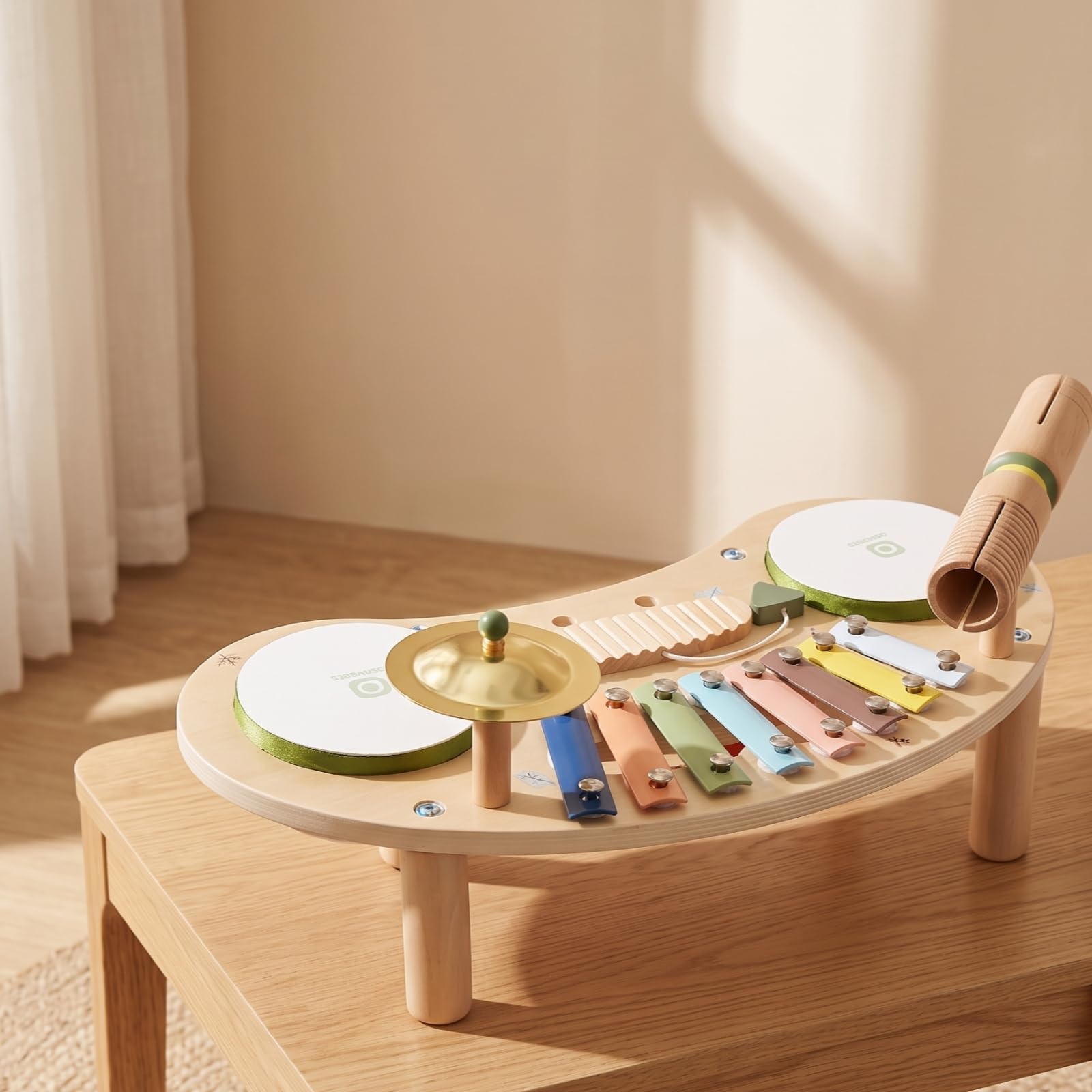 Mesa Musical Infantil de Madera Juguete de Percusión Instrumento Educativo Centro Rítmico con Chimes Multicolor y Mazos Introduce Conceptos Básicos de
