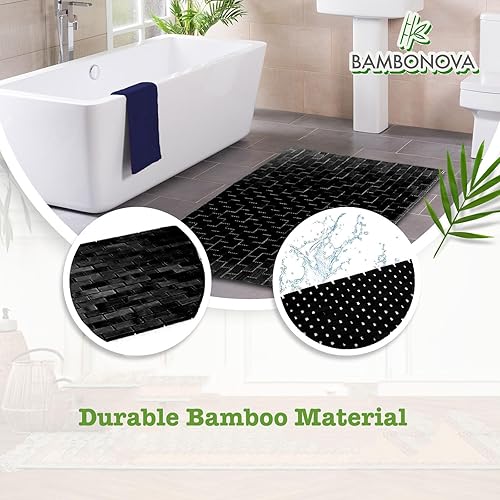 Miniatura 7 de Tapete de baño de bambú de 24 x 16 pulgadas y jabonera de madera, tapetes de baño, tapetes de baño antideslizantes para baño, cocina, sauna, spa,