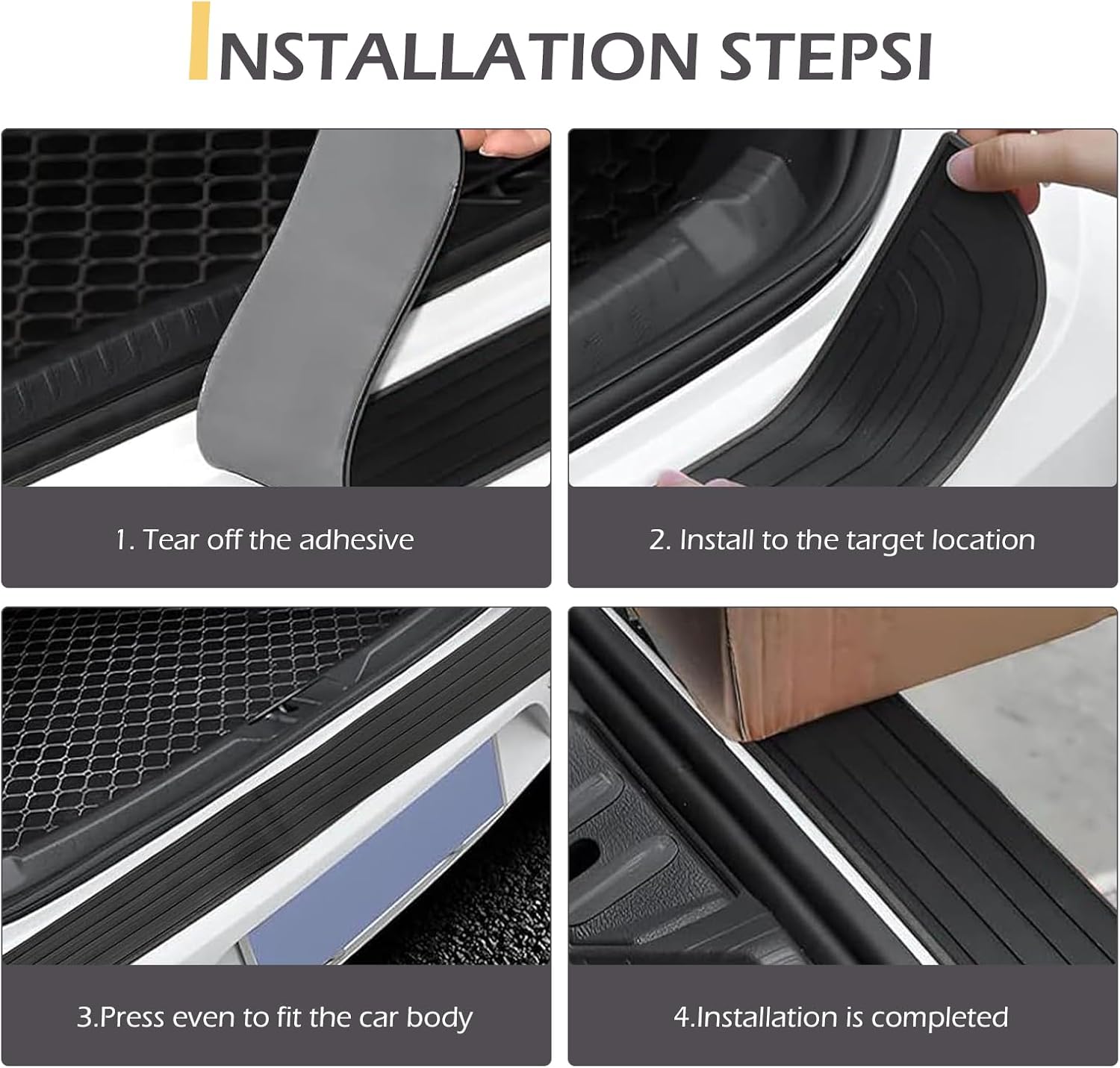 Car Rear Bumper Protector, 41" L x 3.5" W Rubber Anti-Scratch Rear Bumper Edge Guards, Non-Slip Automotive Exterior Accessories, Universal for Most Cars (Black)​