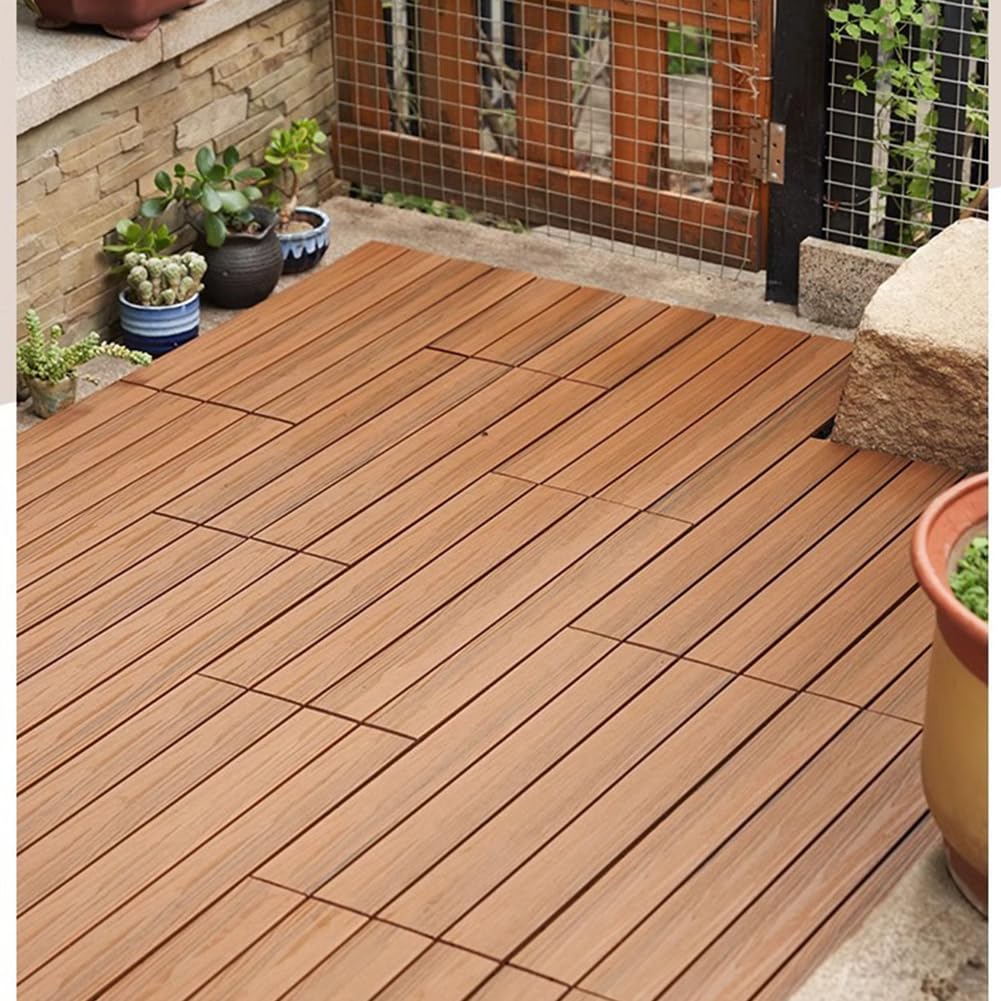 Baldosas Exterior Suelo, WPC Entrelazadas Baldosas, Azulejos de Click para Terraza Fáciles de Colocar, para Jardín Terraza Balcón Césped 30x60x2.3cm C 6PCS