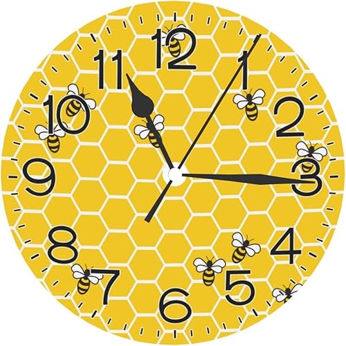 Miniatura 8 de Reloj de pared redondo de abejas amarillas y miel, reloj de pared redondo silencioso sin tictac de 10 pulgadas, decoración del hogar para oficina,