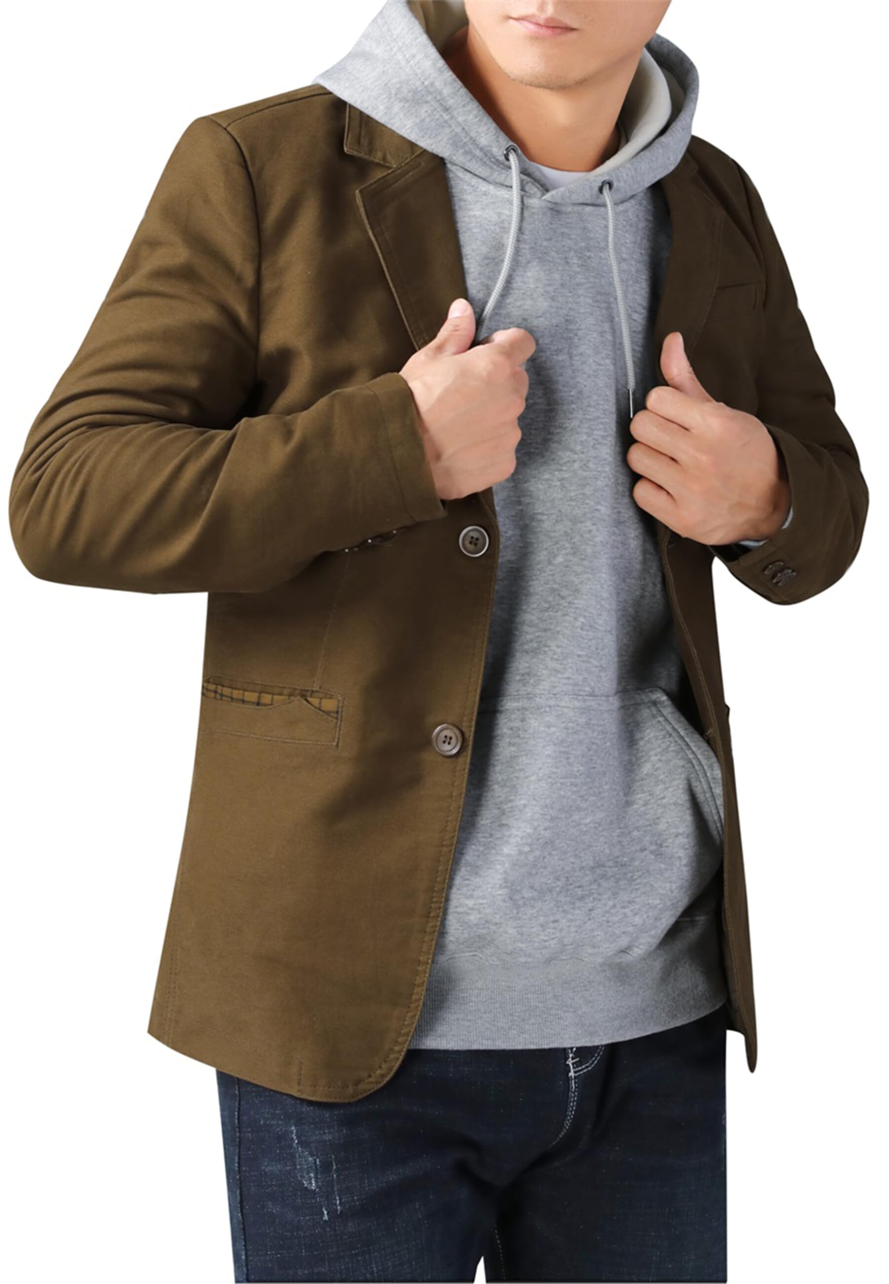 Allthemen Blazer da Uomo Casual Giacca Slim Fit Giacche in Cotone Monopetto a Due Bottoni Blazer Elegante Tinta Unita