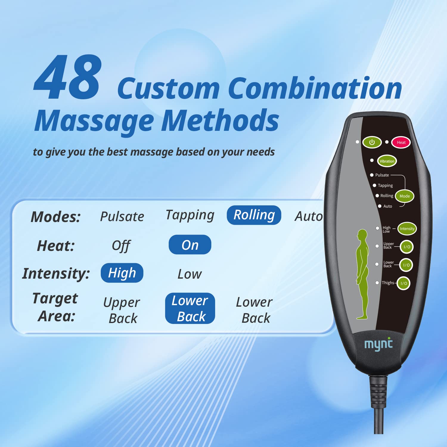 Amazon.com: Mynt Heated Vibrating Seat Cushion Back Massager, 48 Massages  Custom Setting, Overheating Protection, 8 Vibration Nodes, with Fast  Heating Cushion Pad for Home Office Chair Use : Health & Household
