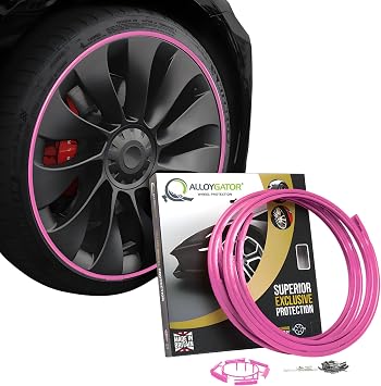 AlloyGator Pink Rim Protector for Car Wheels Fits 12-24" Wheel Diameter - Pack of 4 Premium Alloy Wheel Protector to Avoid Scratches & Scuffs - Adhesive Free Curb Rash Rim Protectors